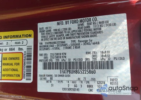 2016 Ford Mustang Ecoboost Premium from USA, damaged, VIN 1FATP8UH8G5225860